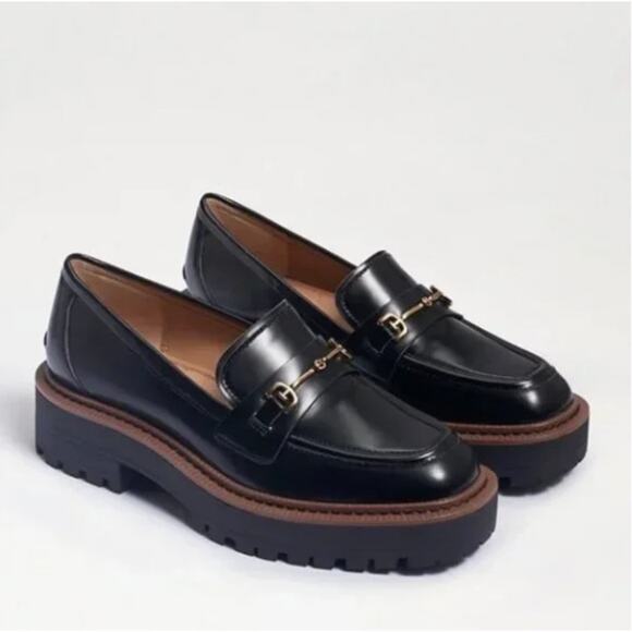 SAM EDELMAN Laurs Chunky Lug Sole Loafers Patent Leather Black Sz 11 - Picture 2 of 9